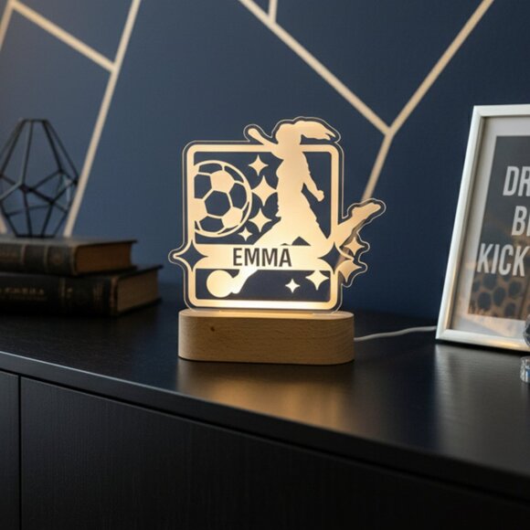 Personalized Girl Soccer LED Night Light – Unique Sports Room Decor - Picture 8 of 8
